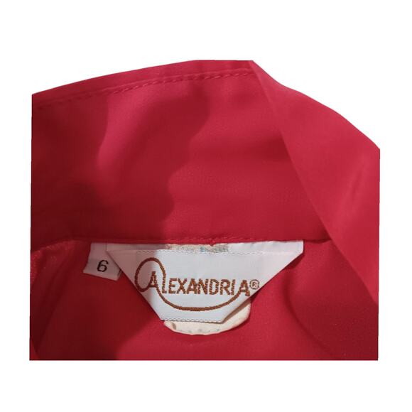 VINTAGE High Neck‎ Blouse Top 6 Pin Tucks Tie Red Dressy Career Office Holiday - Picture 5 of 9